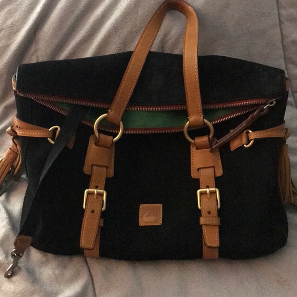 Satchel supple black Suede and rich Leather trim - Picture 7 of 8